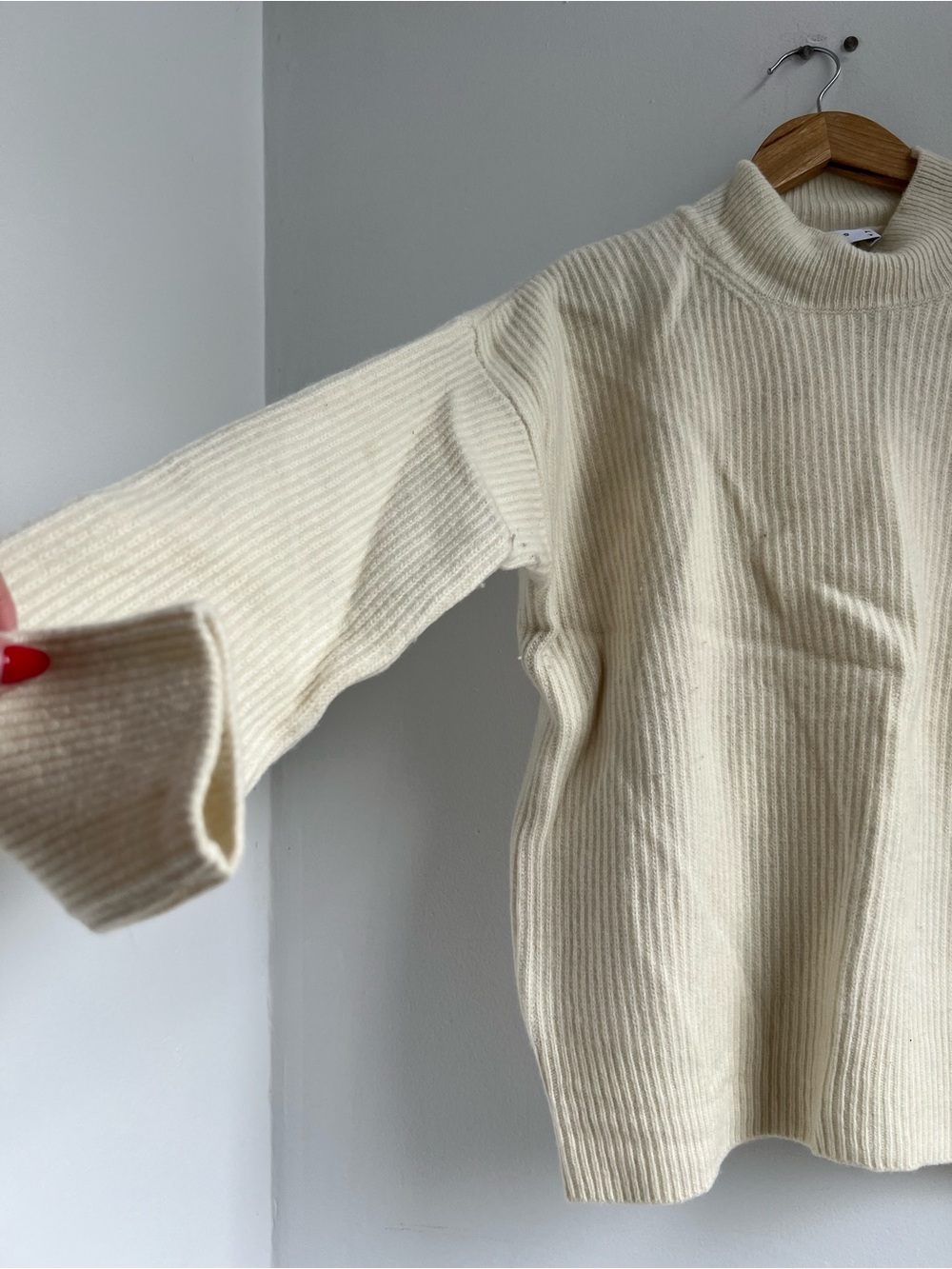 Classic Cream Ribbed Mock Neck Sweater - Picture 6 of 10